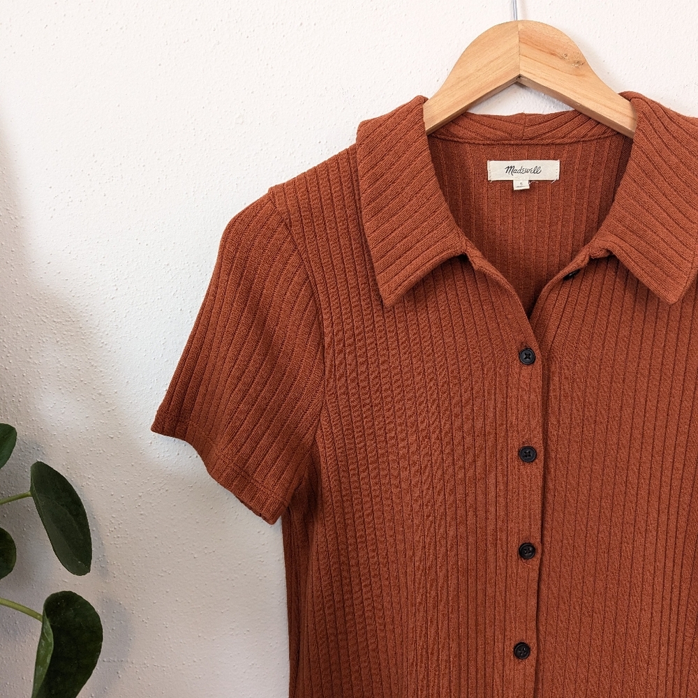 Madewell Rust Button-Up Ribbed Top - Picture 4 of 12